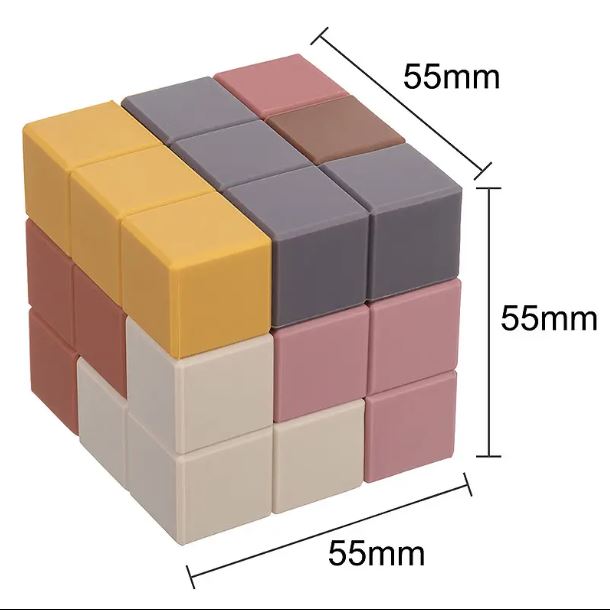 Magic OEM ODM 7pc Cube Shape Bpa Free Food Grade Silicone Stacking Toy ECO Baby Molar Teething Teether Toys