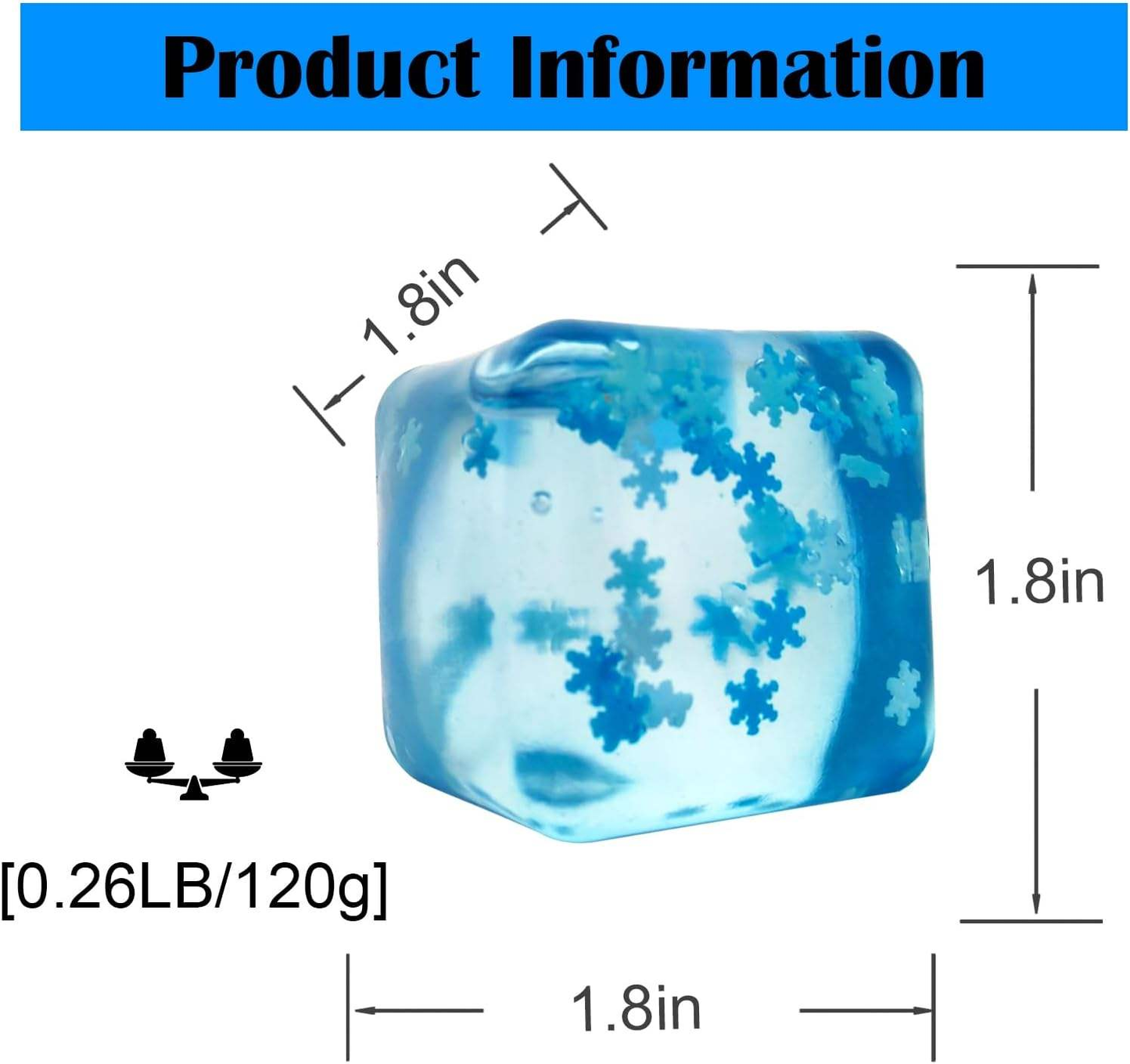 Sensory Fidget Toy Ice Cube Squishy with Snowflake Glitter for Sensory and Anxiety Relief