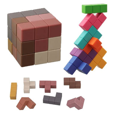 Magic OEM ODM 7pc Cube Shape Bpa Free Food Grade Silicone Stacking Toy ECO Baby Molar Teething Teether Toys